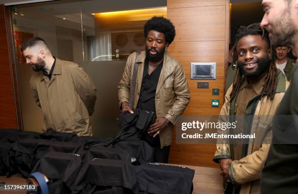 Kayus Bankole, Alloysious Massaquoi and Graham ‘G’ Hastings from Young Fathers attend the 2023 Mercury Prize Launch photocall at the Langham Hotel on...