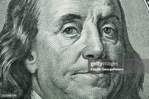 benjamin franklin close-up - ben franklin portrait stock pictures, royalty-free photos & images