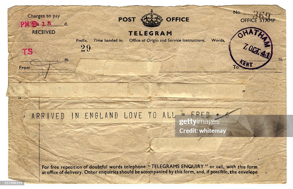 British wartime telegram - 1941