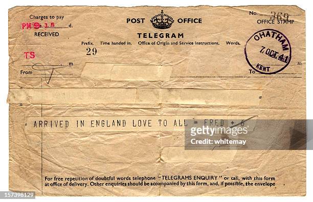 british wartime telegram - 1941 - western script font stock pictures, royalty-free photos & images