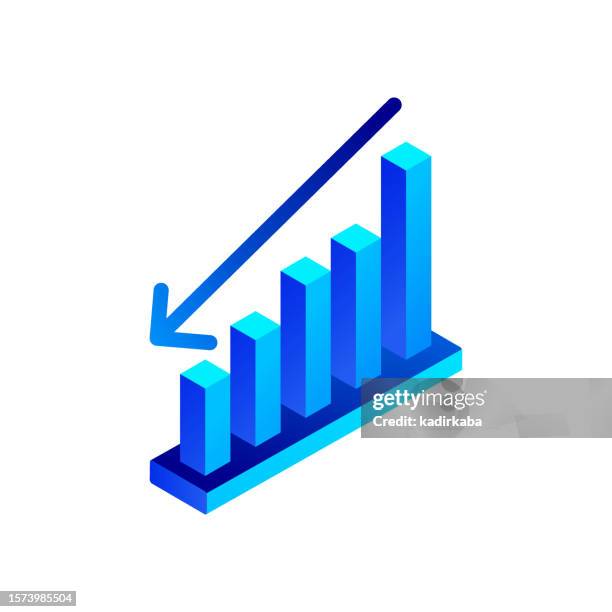 vector illustration of decrease isometric icon and three dimensional design. - decrease infographic stock illustrations