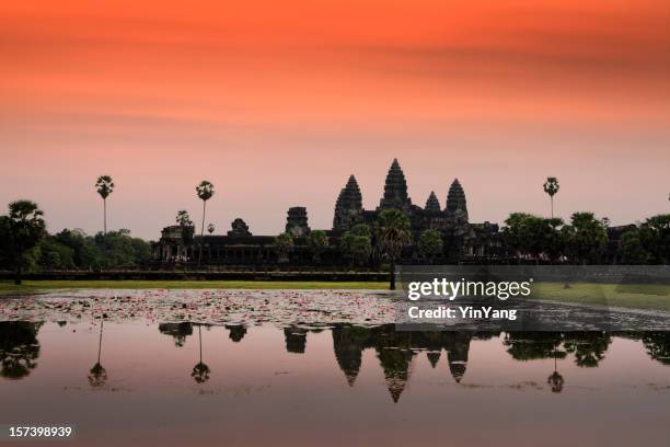 angkor wat sunset, famous buddhist temple at siem reap, cambodia - angkor wat stock pictures, royalty-free photos & images