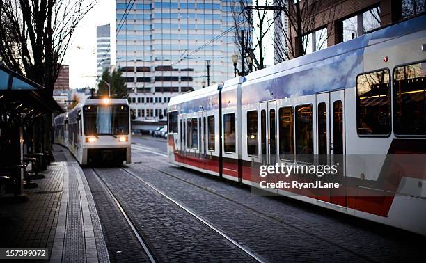 light rail commuting portland oregon - portland - oregon stock pictures, royalty-free photos & images