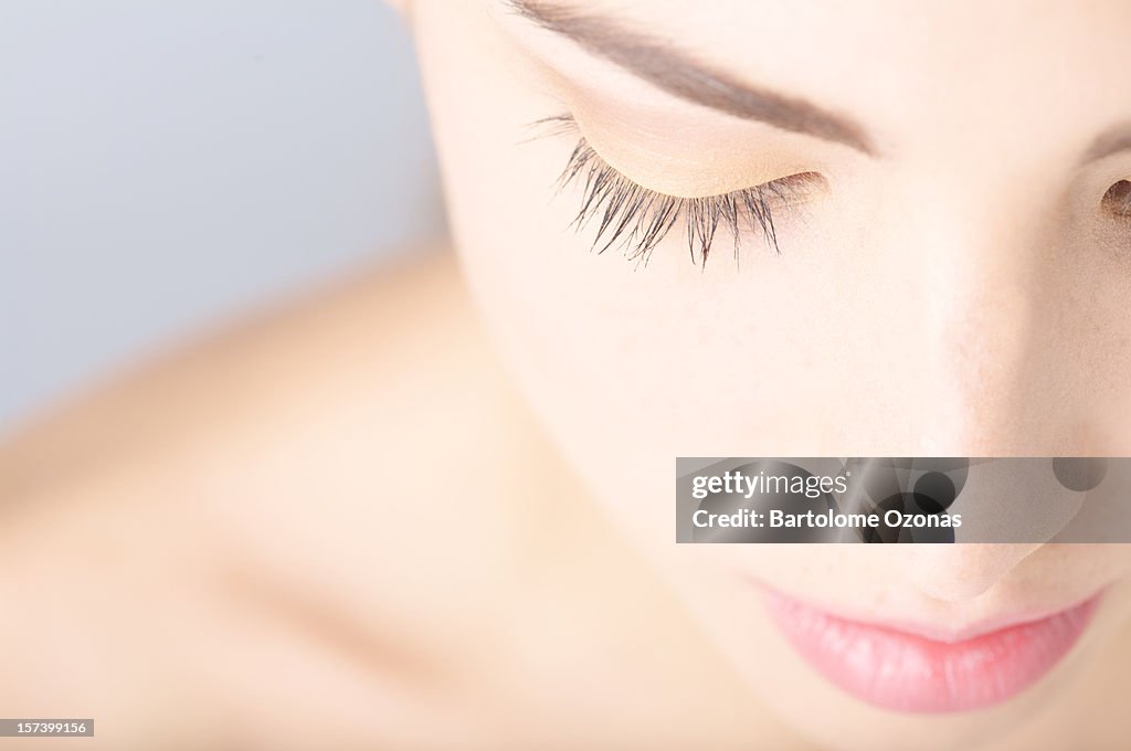 Copy space picture half section of young beautiful woman