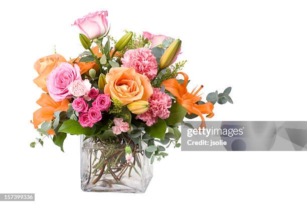 bouquet von verschiedenen blumen - flowers isolated stock-fotos und bilder