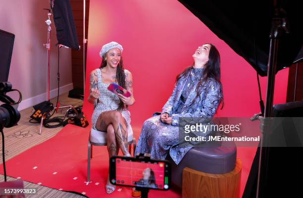 Yinka Bokinni and Jessie Ware attend the 2023 Mercury Prize Launch photocall at the Langham Hotel on July 27, 2023 in London, England.