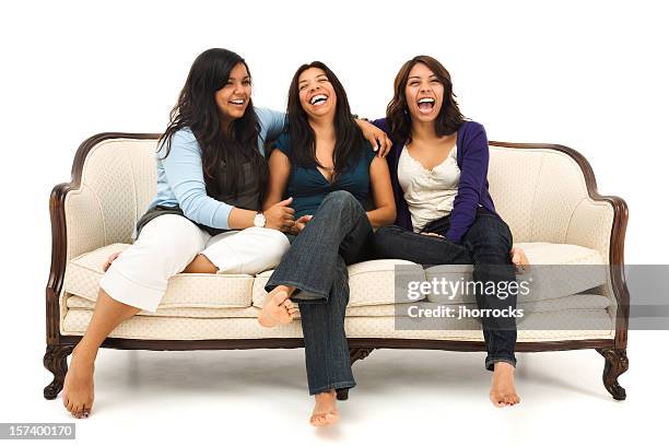 mother and daughters on white - family with 3 teenagers stock pictures, royalty-free photos & images