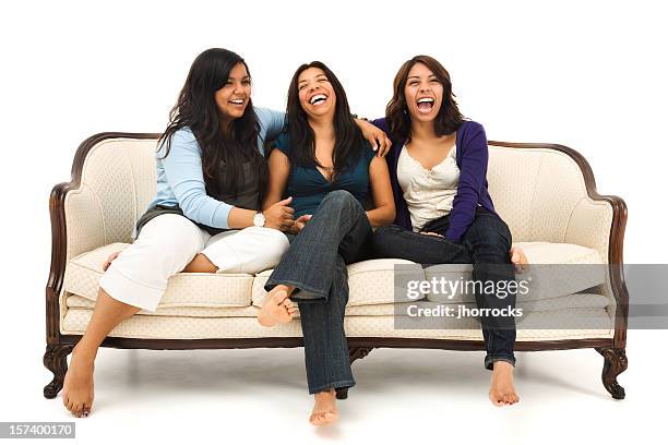 mother and daughters on white - jeans barefoot girl stock pictures, royalty-free photos & images