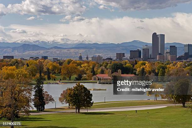 landscape of the downtown denver skyline in the fall - denver stock pictures, royalty-free photos & images
