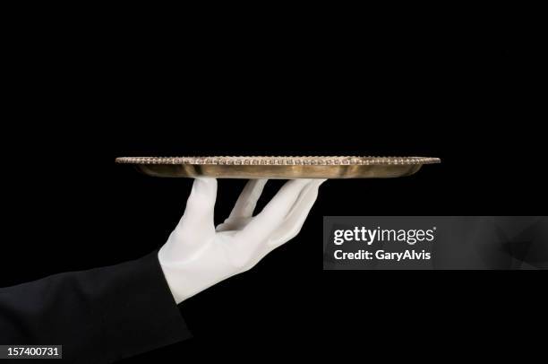 silver platter-horizontal - serving tray stock pictures, royalty-free photos & images