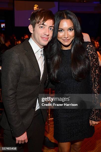 Actors Kevin McHale and Naya Rivera attend "Trevor Live" honoring Katy Perry and Audi of America for The Trevor Project held at The Hollywood...