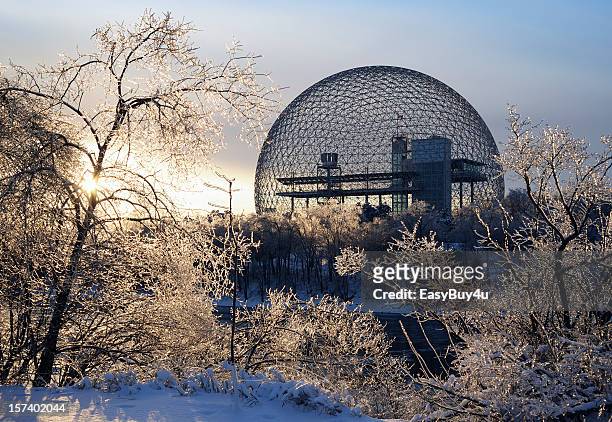 montreal biosphere during the winter - montréal stock pictures, royalty-free photos & images