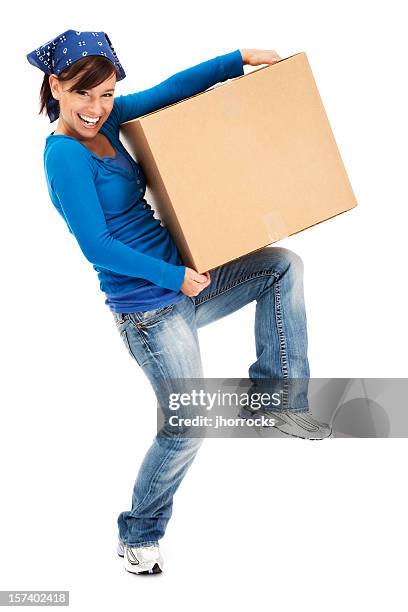 junge frau beim box - box lifting technique stock-fotos und bilder