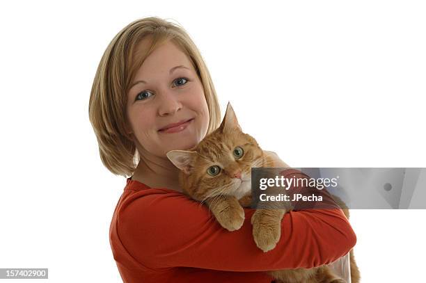 happy young woman and her cat - cat with blue eyes stock pictures, royalty-free photos & images