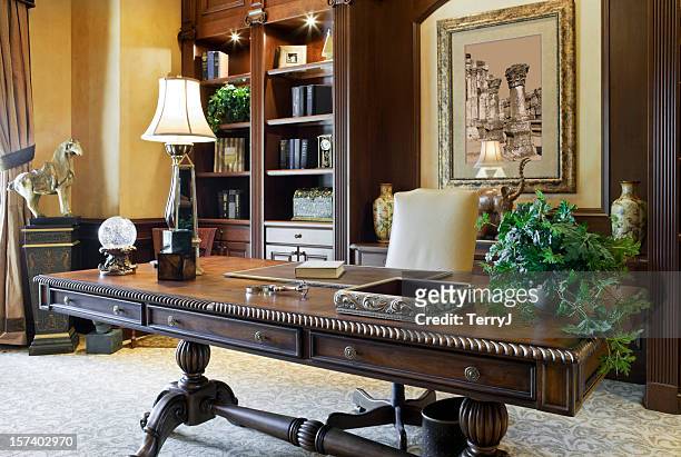 executive desk in a beautiful home office - president bildbanksfoton och bilder
