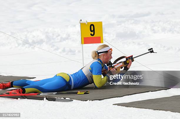 ready for target shooting - nordic skiing event stock pictures, royalty-free photos & images