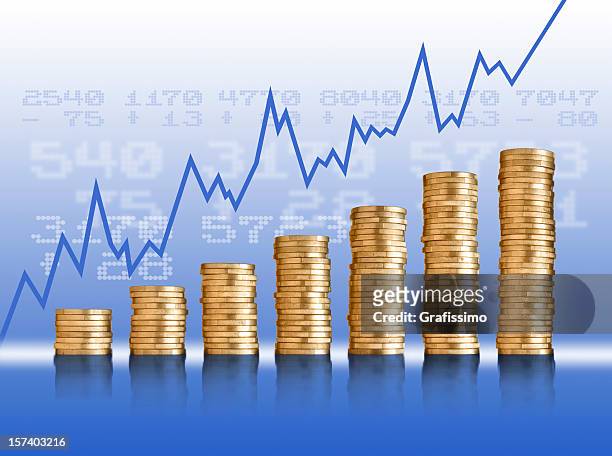 blue chart with golden coins - column infographic stock pictures, royalty-free photos & images