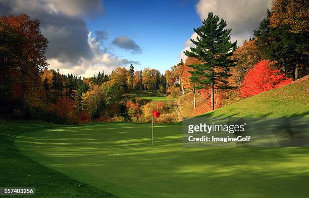 stunning golf course in canada in the fall - golf course stock pictures, royalty-free photos & images