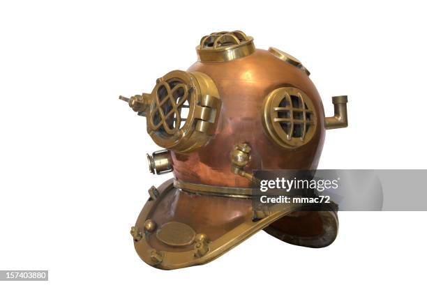 obsolete diving helmet with clipping path - sportmasker stockfoto's en -beelden