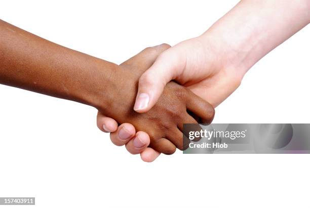 handshake between black and white children - handshake isolated stock pictures, royalty-free photos & images