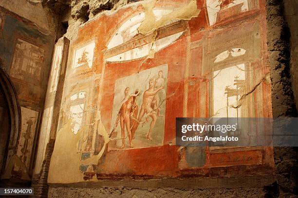 roman fresco in herculaneum - herculaneum stock pictures, royalty-free photos & images