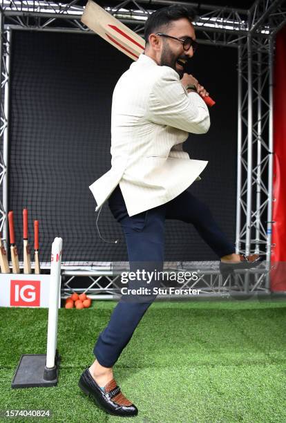 Former Indian cricketer and now Sky commentator Dinesh Karthik batting in the IG activation net at the interval during Day One of the LV= Insurance...