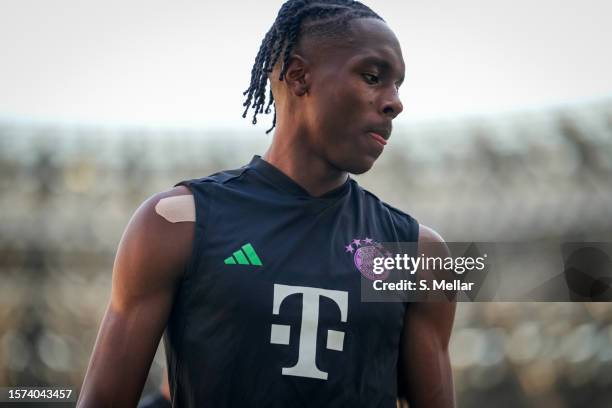 Mathys Tel, player of FC Bayern München during Training at National Stadium on July 25, 2023 in Tokyo, Japan.