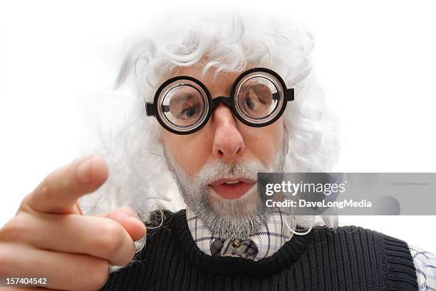verrückte professor - dicke-brillenfassung stock-fotos und bilder