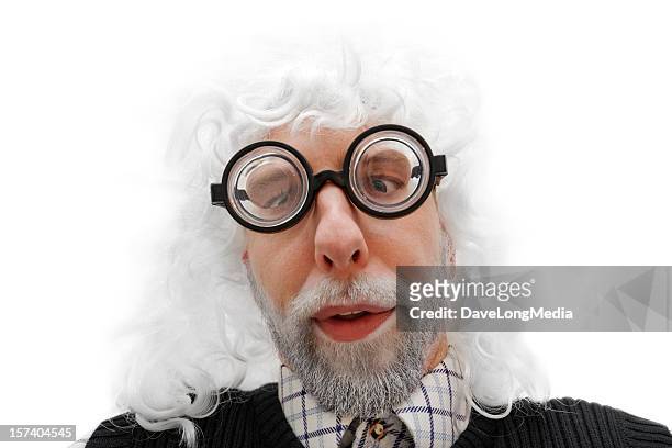 scienziato pazzo - occhiali a montatura spessa foto e immagini stock