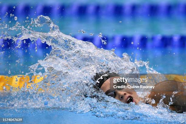 Bella Sims of Team United States competes in the Women's 4 x 200m Freestyle Relay Final on day five of the Fukuoka 2023 World Aquatics Championships...