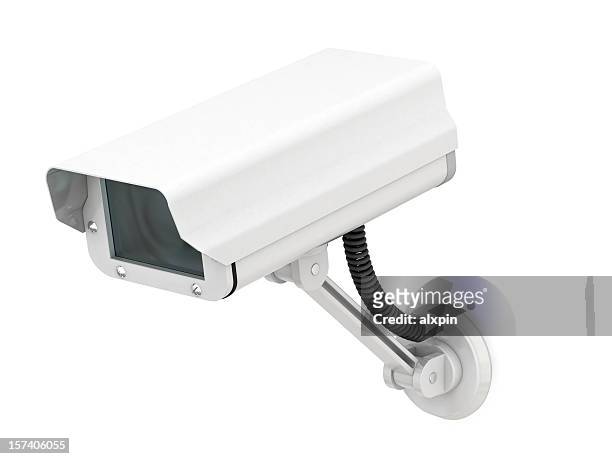 security camera set against a white background  - security camera stock pictures, royalty-free photos & images