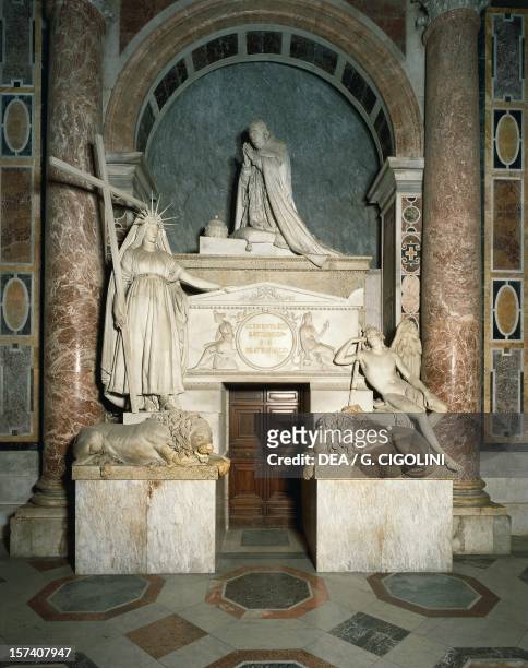 Tomb of Clement XIII, 1787-1792, marble work by Antonio Canova , St Peter's Basilica, Rome. Vatican City, 18th century.