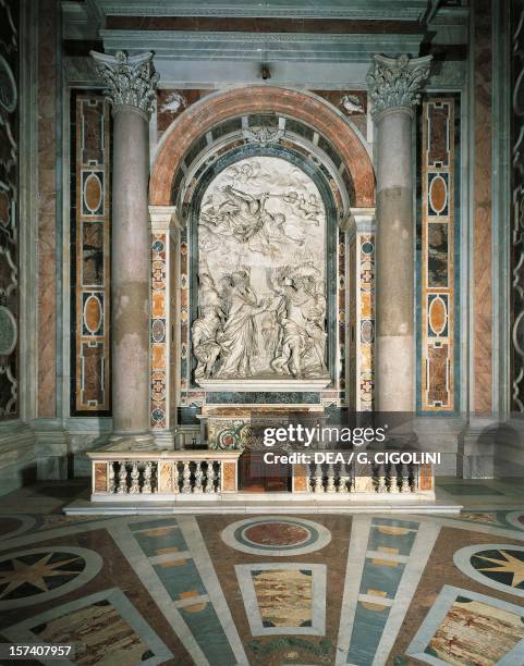 St Leo meeting Attila, 1646-1653, marble altarpiece by Alessandro Algardi , St Peter's Basilica, Rome. Vatican City, 17th century.