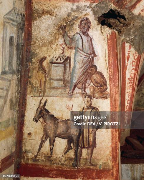 The sacrifice of Isaac, fresco, Via Latina Catacomb, Rome. Italy, 4th century.