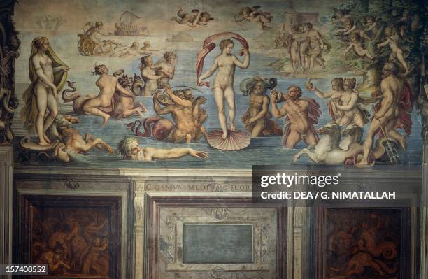 Allegory of Water: The Birth of Venus, fresco by Giorgio Vasari and Cristoforo Gherardi known as Il Doceno , 515x684 cm. Room of the Elements,...