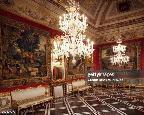 Tapestry room with 18th-century tapestries from the royal manufactory of Beauvais, Quirinal Palace, official residence of the President of the...