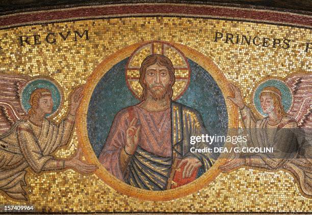 Blessing Christ, detail of a mosaic from the niche of the tomb of Pope Pius XI, Vatican Grottoes, St Peter's Basilica, Rome. Vatican City, 20th...