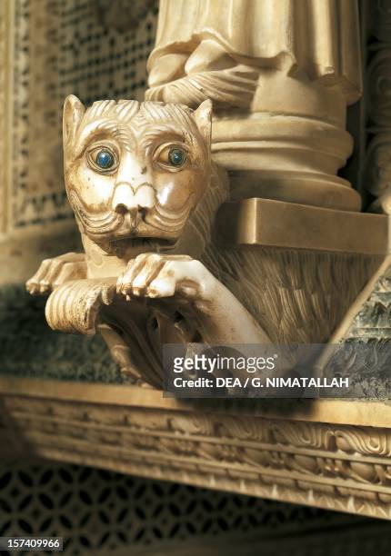 Guarding lion, detail of the decorations, San Miniato al Monte , Florence. Italy, 10th-15th century.