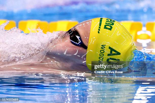 Bradley Woodward of Team Australia competes in the Men's 200m Backstroke Semifinal on day five of the Fukuoka 2023 World Aquatics Championships at...