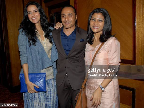Neha Dhupia,Rahul Bose and Konkona Sen Sharma attend the launch of Dr.Kalyan Ray's book 'NO COUNTRY' on August 05, 2014 in Mumbai, India