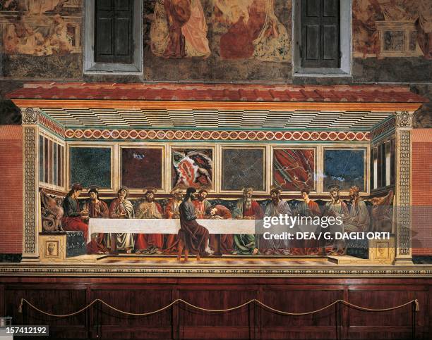 Last Supper, fresco, by Andrea del Castagno in the refectory, Convent of Sant'Apollonia, Florence. Italy, 15th century. Florence, Museo Del Cenacolo...