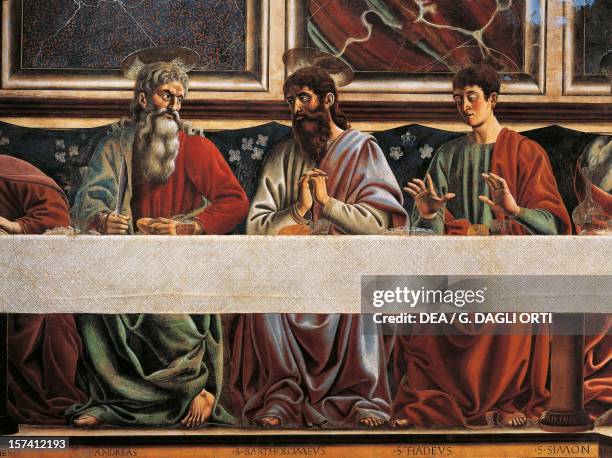 Detail from the Last Supper, fresco, by Andrea del Castagno in the refectory, Convent of Sant'Apollonia, Florence. Italy, 15th century. Florence,...