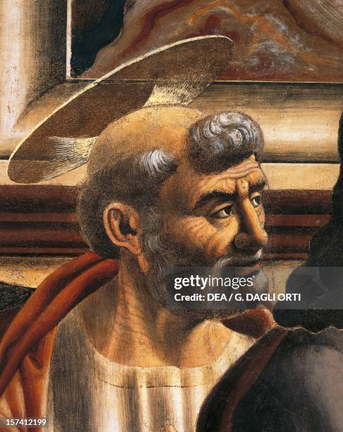 Peter's face, detail from the Last Supper fresco, by Andrea del Castagno in the refectory, Convent of Sant'Apollonia, Florence. Italy, 15th century....