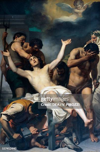 The Martyrdom of St Lawrence by Francesco Coghetti , Basilica of St Paul Outside the Walls, Rome. Italy, 19th century.