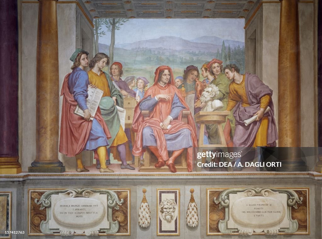 Lorenzo among artists, fresco,