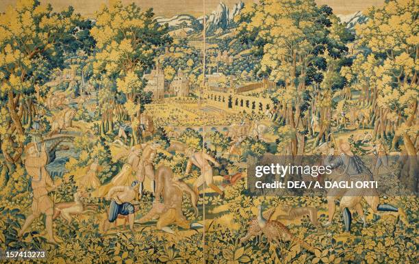 The bear hunt, late 16th century, Flemish tapestry from cartoons by Cornelius Mattens, Brussels manufacture. Belgium, 16th century. Correggio, Museo...