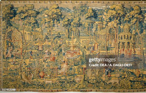 Garden with Ovid figures, Minerva and the nine Muses, late 16th century, Flemish tapestry from cartoons by Cornelius Mattens, Brussels manufacture....