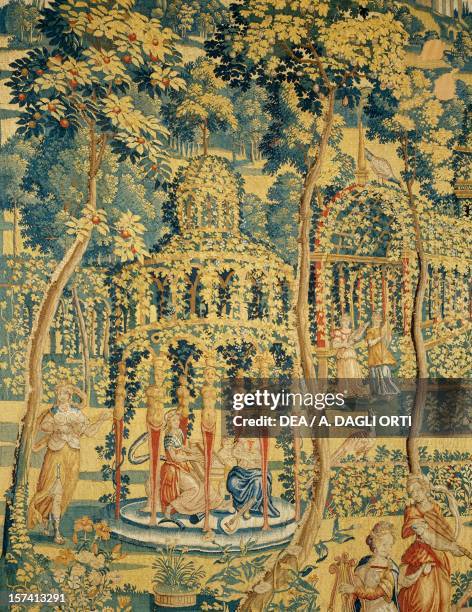 The right side of the garden, detail from A garden with Ovid figures, Minerva and the nine Muses, late 16th century, Flemish tapestry from cartoons...