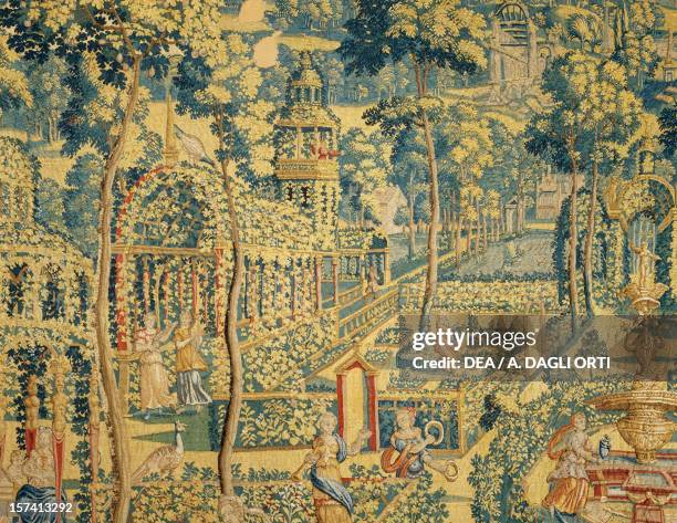 The garden with figures, detail from A garden with Ovid figures, Minerva and the nine Muses, late 16th century, Flemish tapestry from cartoons by...