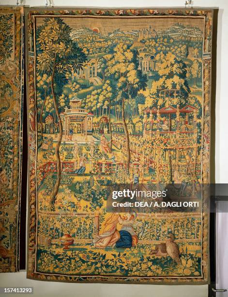 Garden with Ovid figures, Jupiter and Callisto, late 16th century, Flemish tapestry from cartoons by Cornelius Mattens, Brussels manufacture....